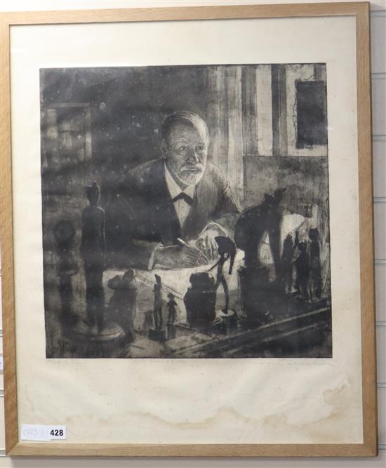 Max Pollak (1886-1970), etching, Prof. Sigmund Freud at his desk, signed in pencil, 69 x 58cm.